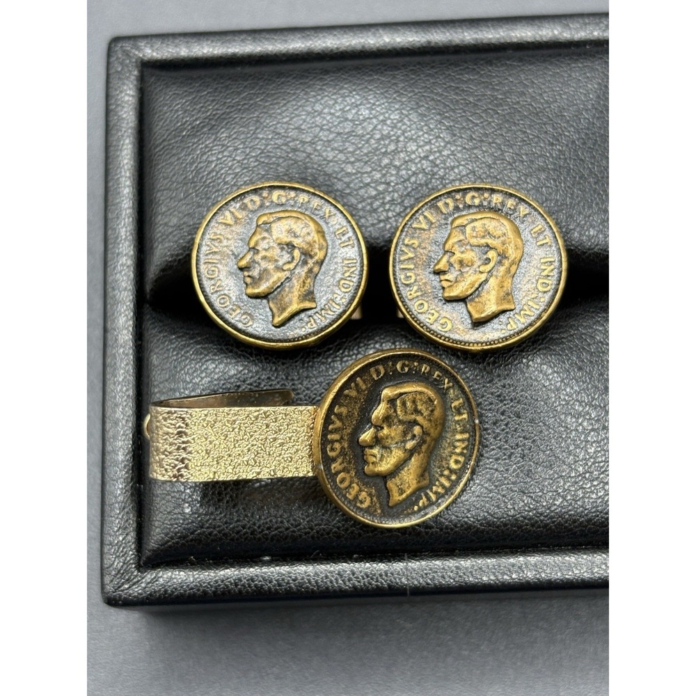 Canada 1 Cent Cuff Links Tie Clip Set Vintage F3
